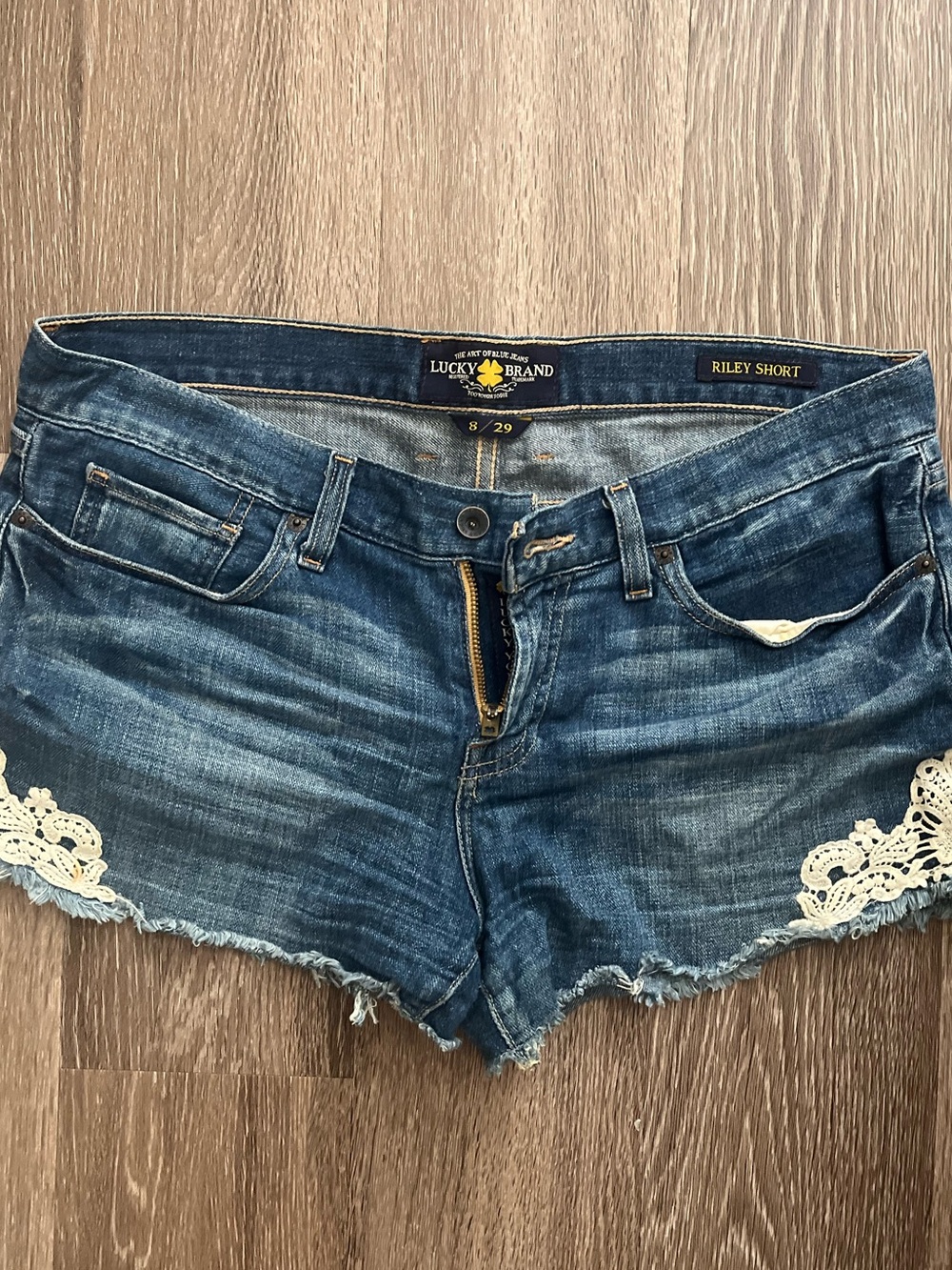 Lucky Brand Riley Denim Cutoff Shorts with Cream Lace Trim